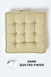 Homescapes Cotton Armchair Booster Cushion in Light Green - Size: 50 cm x 50 cm - thumbnail 3