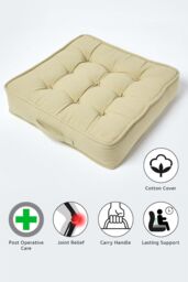Homescapes Cotton Armchair Booster Cushion in Light Green - Size: 50 cm x 50 cm - thumbnail 2