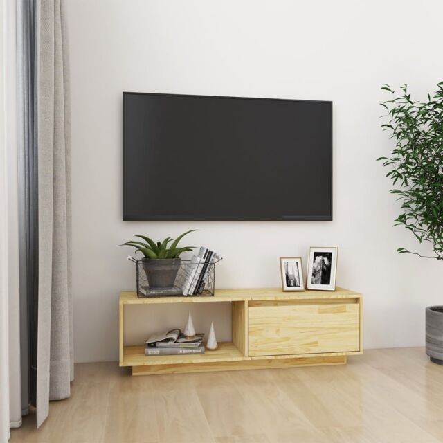 Berkfield Home TV Cabinet 110x30x33.5 cm Solid Pinewood in Brown - image 1