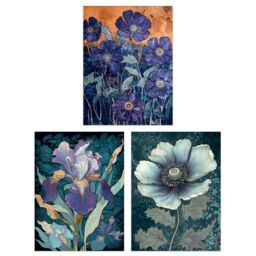 Artery8 Set of 3 Blue Flower Watercolour Paintings Elegant Iris Spring Bloom Floral Artwork Unframed Wall Art Living Room Poster Prints Pack - thumbnail 1