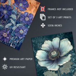 Artery8 Set of 3 Blue Flower Watercolour Paintings Elegant Iris Spring Bloom Floral Artwork Unframed Wall Art Living Room Poster Prints Pack - thumbnail 4