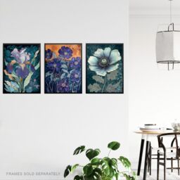 Artery8 Set of 3 Blue Flower Watercolour Paintings Elegant Iris Spring Bloom Floral Artwork Unframed Wall Art Living Room Poster Prints Pack - thumbnail 3