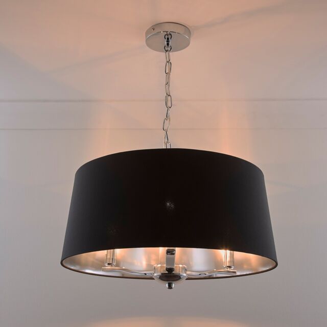 K LIVING Giovanna 3 Light Chrome Chandelier & Black Shade - image 1