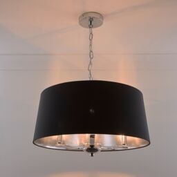 K LIVING Giovanna 3 Light Chrome Chandelier & Black Shade - thumbnail 1