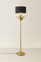 ValueLights Christina Fabric with Metallic Gold Inner Drum Shade Gold Palm Leaf Floor Lamp in Black - thumbnail 3