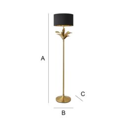 ValueLights Christina Fabric with Metallic Gold Inner Drum Shade Gold Palm Leaf Floor Lamp in Black - thumbnail 7
