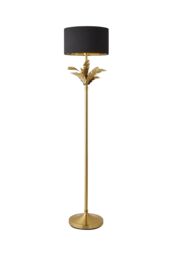 ValueLights Christina Fabric with Metallic Gold Inner Drum Shade Gold Palm Leaf Floor Lamp in Black - thumbnail 6