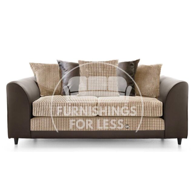 Furnishings For Less UK Luca Brown & Beige 3 Seater Fabric & Leather Trim Cord - image 1