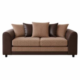 Furnishings For Less UK Luca Brown & Beige 3 Seater Fabric & Leather Trim Cord - thumbnail 2