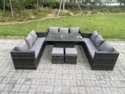 Fimous U Shape Outdoor Rattan Garden Furniture Sofa Set Lounge Adjustable Rising Lifting Tables Footstool in Dark Grey - thumbnail 2
