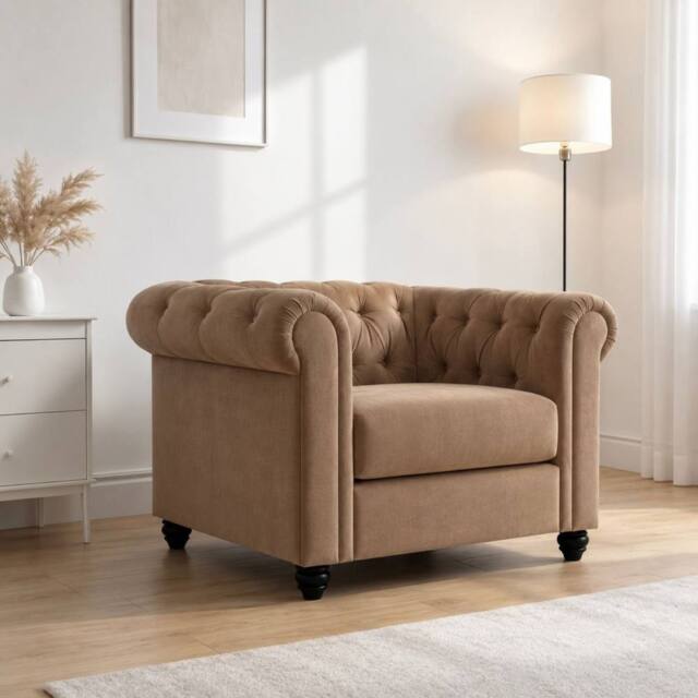 Sofaya Hampton Armchair Chesterfield Seater Sofa Velvet Couch in Brown - Size: 1 Seater - image 1