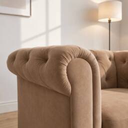 Sofaya Hampton Armchair Chesterfield Seater Sofa Velvet Couch in Brown - Size: 1 Seater - thumbnail 3