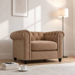 Sofaya Hampton Armchair Chesterfield Seater Sofa Velvet Couch in Brown - Size: 1 Seater - thumbnail 2