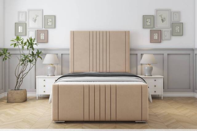 "Sloomy Harrington Plush Frame-Mattress - 50"" Upholstered Headboard in Stone - Size: Small Single" - image 1