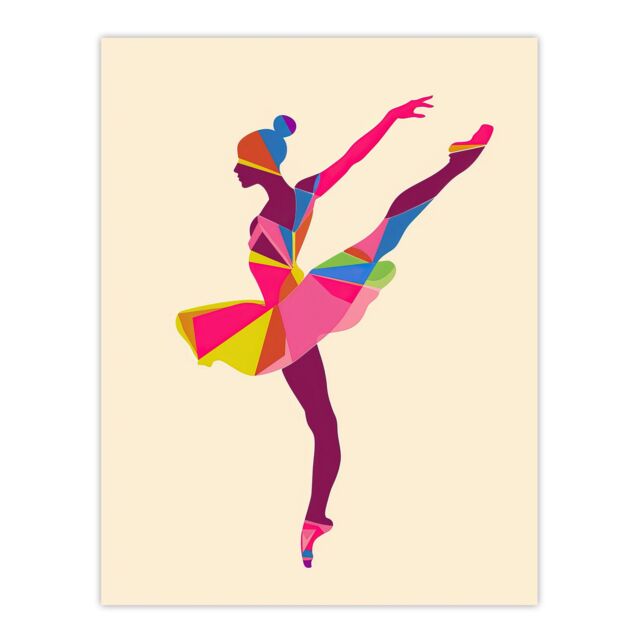 "Artery8 Ballerina Arabesque Pose Bright Colourful Design Wall Art Print - Size: W24"" x H32""" - image 1