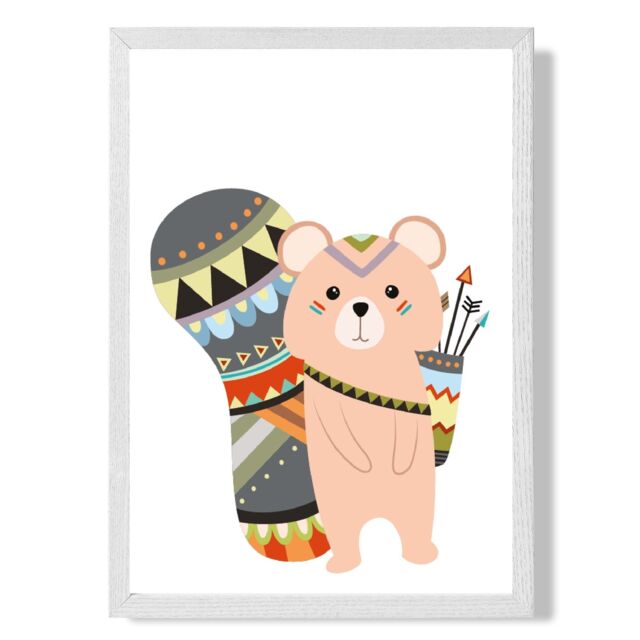 ARTZE Brown Squirrel Tribal Animal Framed Print SIZE: A2 with White Frame - Size: A4 - image 1