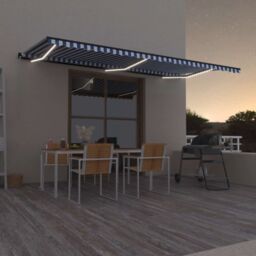 Berkfield Home Manual Retractable Awning with LED 600x300 cm Blue & White