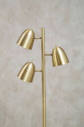 Orsina Brass Finish Floor Lamp, Contemporary Slim Metal Floor Lamp With Three Head Spotlights, Standing Lamp in Gold - thumbnail 2
