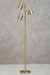 Orsina Brass Finish Floor Lamp, Contemporary Slim Metal Floor Lamp With Three Head Spotlights, Standing Lamp in Gold - thumbnail 3