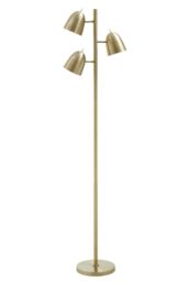 Orsina Brass Finish Floor Lamp, Contemporary Slim Metal Floor Lamp With Three Head Spotlights, Standing Lamp in Gold