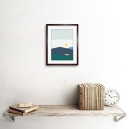 "Artery8 Wall Art Print Geometric Shapes Highland Scotland Home Hills Sun Scottish Framed Art in Brown - Size: W7"" x H9""" - thumbnail 2