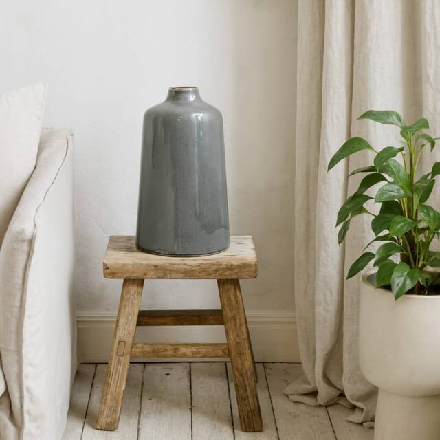 Wyld Haus Bloomwood Grey Glazed Round Bottle Ceramic Vase Crackle Effect - image 1