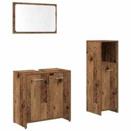 Berkfield Home 3 Piece Bathroom Furniture Set Old Wood Engineered Wood in Brown - thumbnail 1