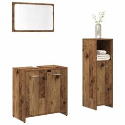 Berkfield Home 3 Piece Bathroom Furniture Set Old Wood Engineered Wood in Brown - thumbnail 2