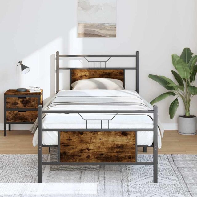 Berkfield Home Bed Frame without Mattress Smoked Oak 90x190 cm Single Engineered Wood in Brown - image 1
