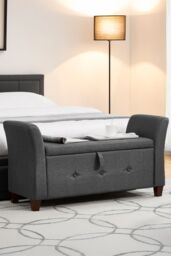 Home Discount Vida Designs Seville Storage Ottoman Velvet Fabric UKFR Furniture in Dark Grey
