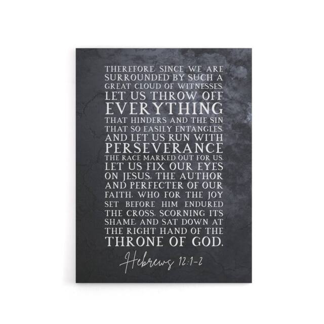 "Artery8 Hebrews 12 1 2 Fix Our Eyes on Jesus Bible Quote Canvas Wall Art Print in Grey - Size: W18"" x H24""" - image 1