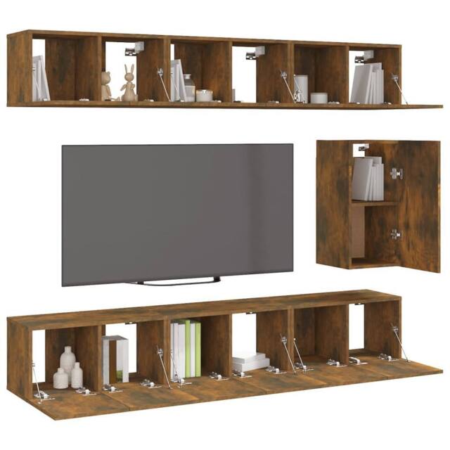 Berkfield Home Classic 7 Piece TV Cabinet Set Smoked Oak Engineered Wood in Brown - image 1
