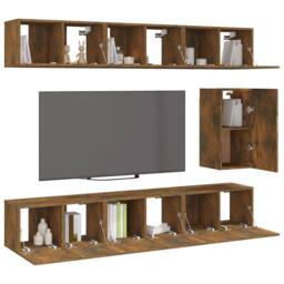 Berkfield Home Classic 7 Piece TV Cabinet Set Smoked Oak Engineered Wood in Brown - thumbnail 1