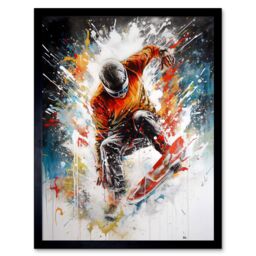 "Artery8 Wall Art Print Extreme Sports Snowboarding Paint Splat Portrait Art Framed in Black - Size: W12"" x H16""" - thumbnail 1