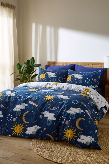 Their Nibs 'Disco Space' Cotton Reversible Duvet Cover Set in Navy - Size: King - image 1
