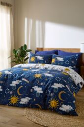 Their Nibs 'Disco Space' Cotton Reversible Duvet Cover Set in Navy - Size: King - thumbnail 1