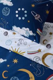 Their Nibs 'Disco Space' Cotton Reversible Duvet Cover Set in Navy - Size: King - thumbnail 4