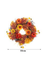 Living and Home 55cm Pre-Lit Autumn Wreath with Sunflower, Wheat & Maple Leaves in Brown - thumbnail 8
