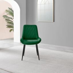 FurnitureboxUK Novara 100cm Round Black Leg Dining Table & 2 Pesaro Black Leg Chairs in Green - thumbnail 6