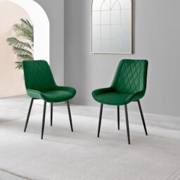 FurnitureboxUK Novara 100cm Round Black Leg Dining Table & 2 Pesaro Black Leg Chairs in Green - thumbnail 8
