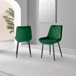 FurnitureboxUK Novara 100cm Round Black Leg Dining Table & 2 Pesaro Black Leg Chairs in Green - thumbnail 9