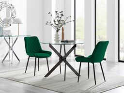 FurnitureboxUK Novara 100cm Round Black Leg Dining Table & 2 Pesaro Black Leg Chairs in Green