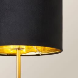 ValueLights Christina Velvet with Gold Inner Drum Shade Gold Palm Leaf Table Lamp with Bulb in Black - thumbnail 4