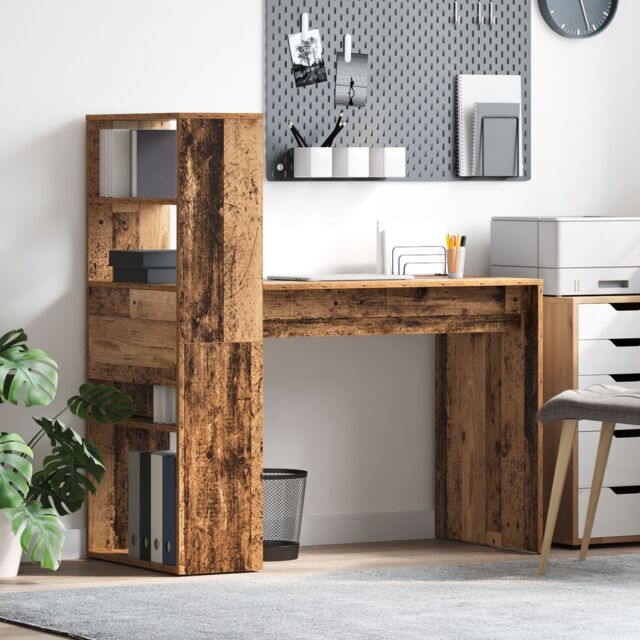 Berkfield Home Desk with Storage Old Wood 113x54x120 cm Engineered Wood - Size: 113 x 54 x 120 cm - image 1