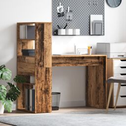 Berkfield Home Desk with Storage Old Wood 113x54x120 cm Engineered Wood - Size: 113 x 54 x 120 cm - thumbnail 1