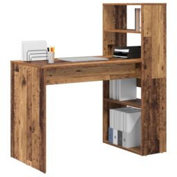 Berkfield Home Desk with Storage Old Wood 113x54x120 cm Engineered Wood - Size: 113 x 54 x 120 cm - thumbnail 3