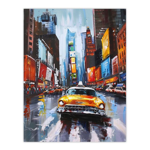 "Artery8 New York City Colourful Street Cityscape Taxi Cab Wall Art Print - Size: W24"" x H32""" - image 1