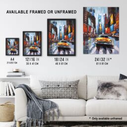 "Artery8 New York City Colourful Street Cityscape Taxi Cab Wall Art Print - Size: W24"" x H32""" - thumbnail 3