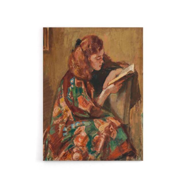 "Artery8 Magnus Enckell Portrait of Reading Canvas Wall Art Print in Brown - Size: W12"" x H16""" - image 1