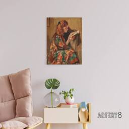 "Artery8 Magnus Enckell Portrait of Reading Canvas Wall Art Print in Brown - Size: W12"" x H16""" - thumbnail 3